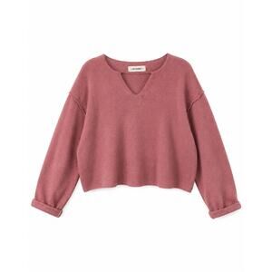 ee:some Women M/L Dusty Rose V-Neck Cropped Boxy Knit Sweater Coastal Boho Top